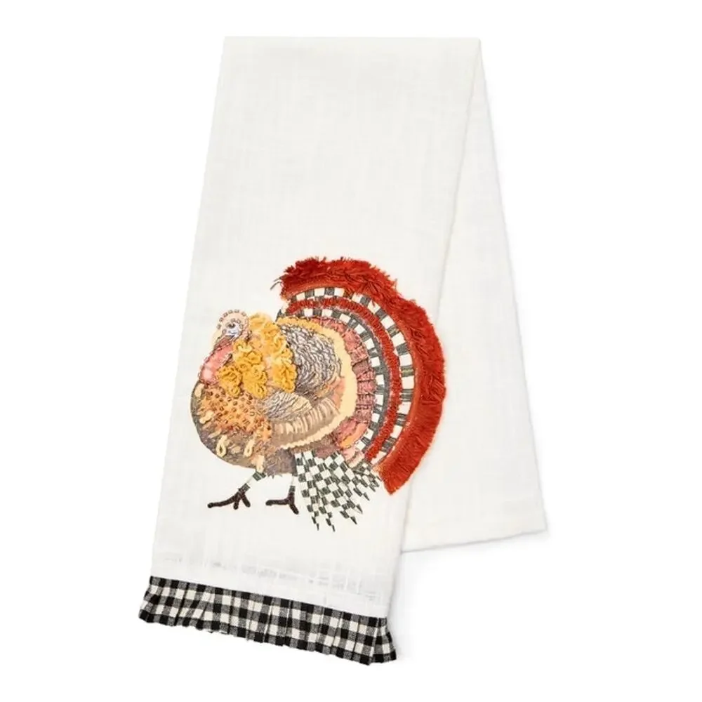 Mackenzie-Childs Turkey Applique Dish Towel 16x26 Cotton Velvet NEW